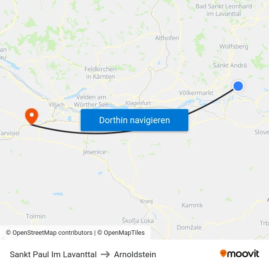 Sankt Paul Im Lavanttal to Arnoldstein map