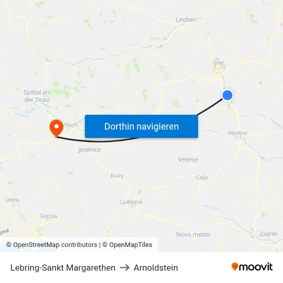 Lebring-Sankt Margarethen to Arnoldstein map