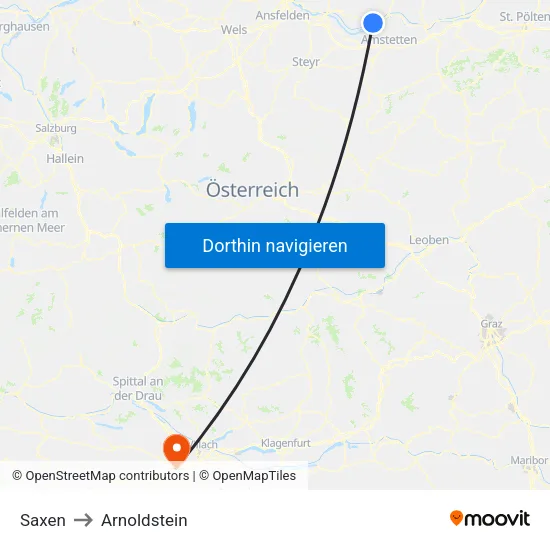 Saxen to Arnoldstein map