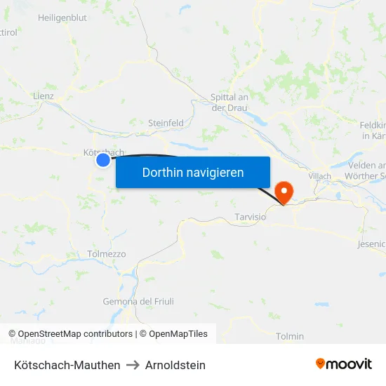 Kötschach-Mauthen to Arnoldstein map