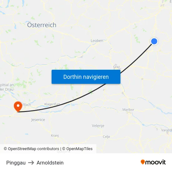 Pinggau to Arnoldstein map