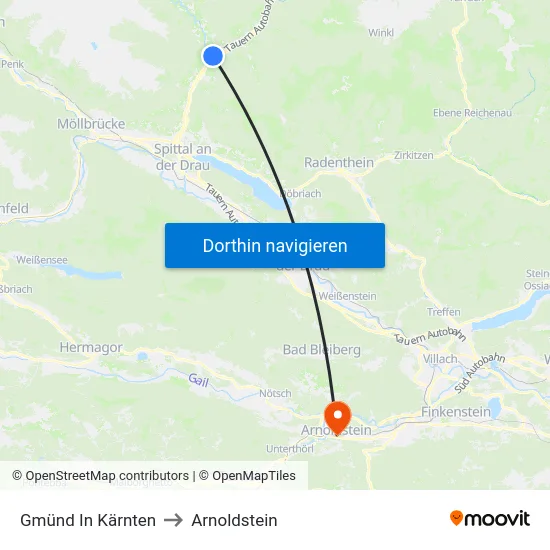 Gmünd In Kärnten to Arnoldstein map