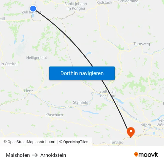 Maishofen to Arnoldstein map