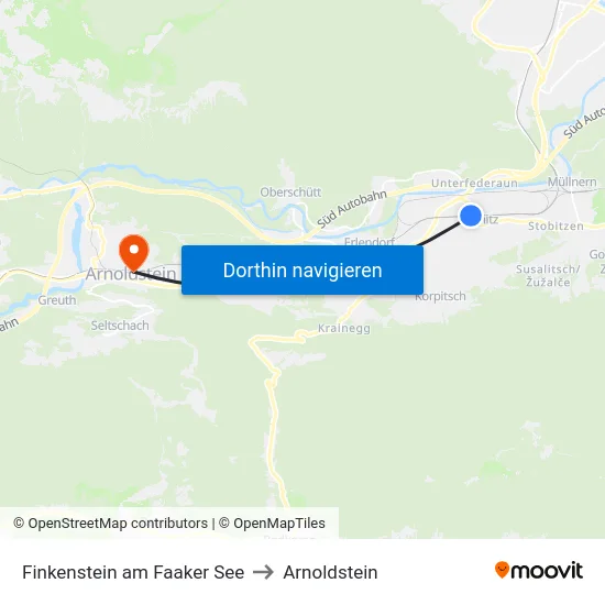 Finkenstein am Faaker See to Arnoldstein map