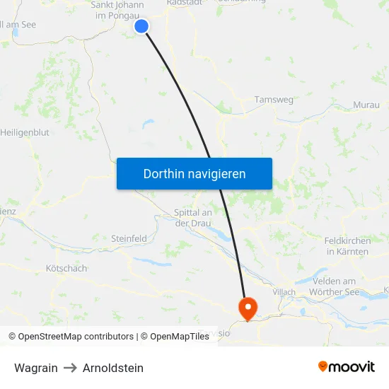 Wagrain to Arnoldstein map