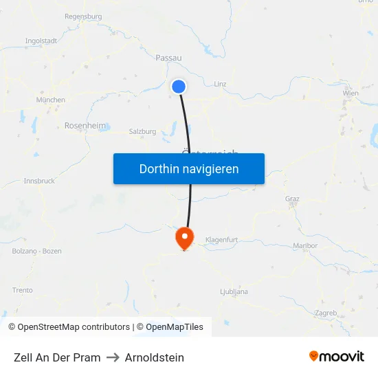 Zell An Der Pram to Arnoldstein map
