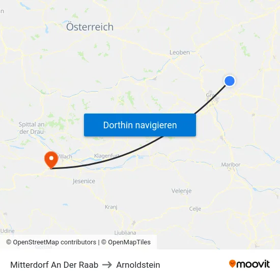 Mitterdorf An Der Raab to Arnoldstein map