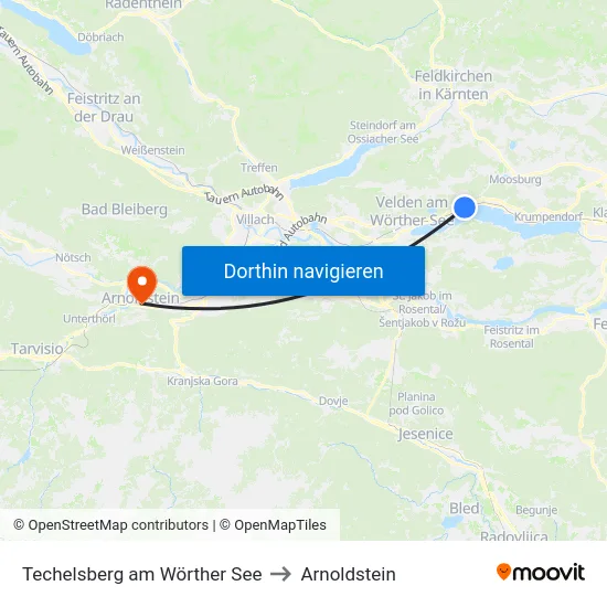 Techelsberg am Wörther See to Arnoldstein map