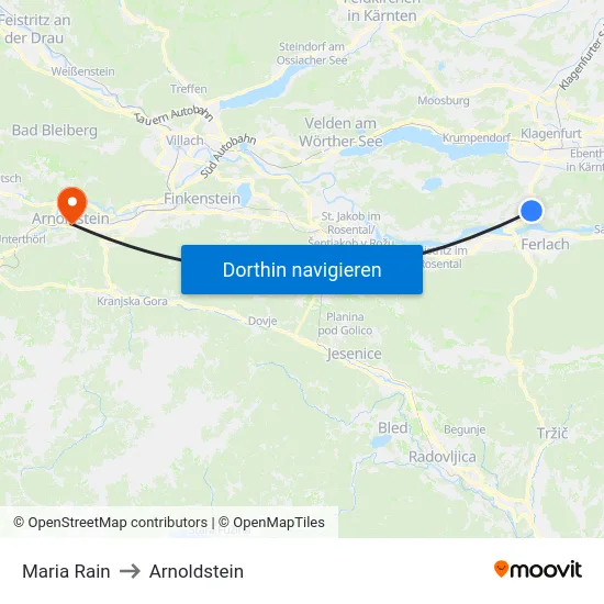 Maria Rain to Arnoldstein map