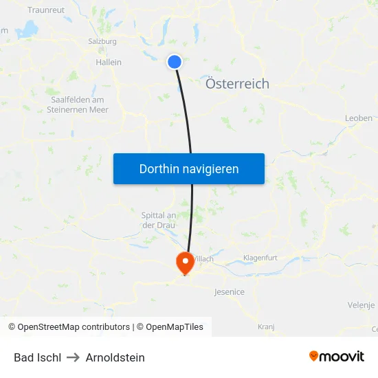 Bad Ischl to Arnoldstein map