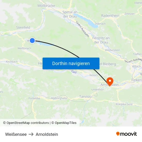 Weißensee to Arnoldstein map