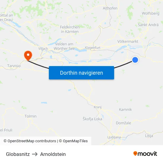 Globasnitz to Arnoldstein map