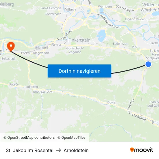 St. Jakob Im Rosental to Arnoldstein map