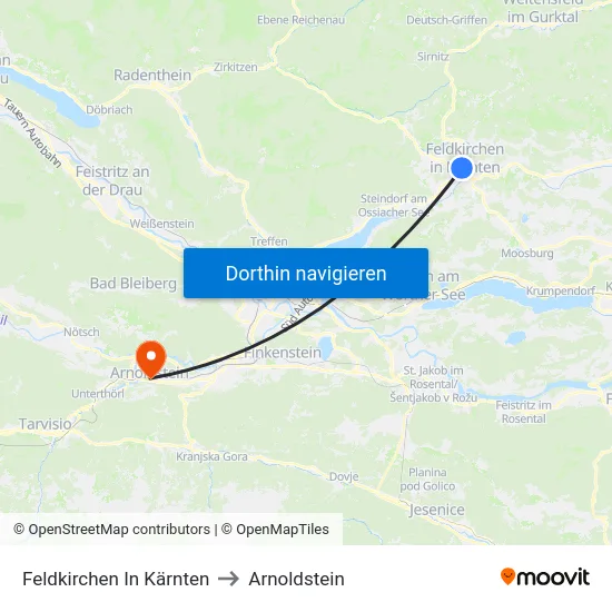 Feldkirchen In Kärnten to Arnoldstein map
