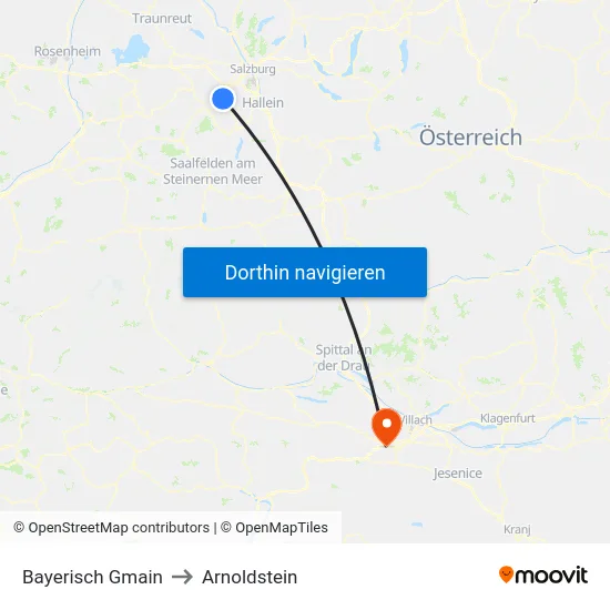 Bayerisch Gmain to Arnoldstein map