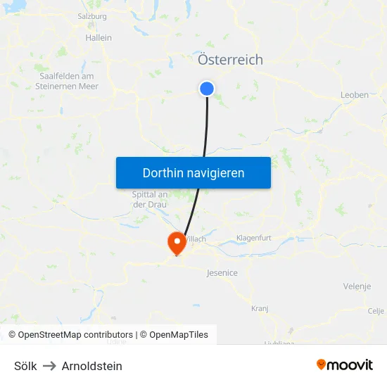 Sölk to Arnoldstein map