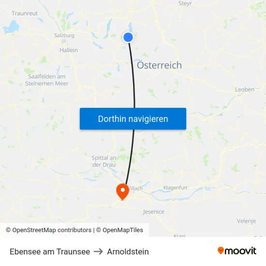 Ebensee am Traunsee to Arnoldstein map