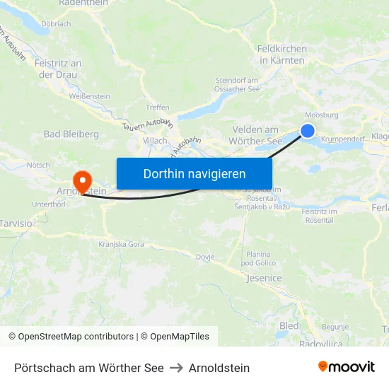Pörtschach am Wörther See to Arnoldstein map
