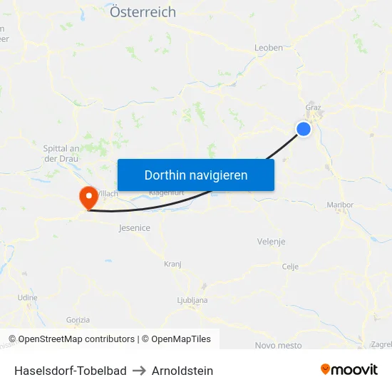 Haselsdorf-Tobelbad to Arnoldstein map