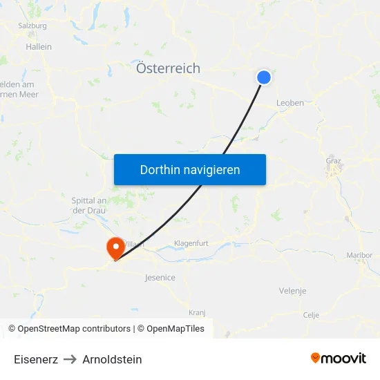 Eisenerz to Arnoldstein map