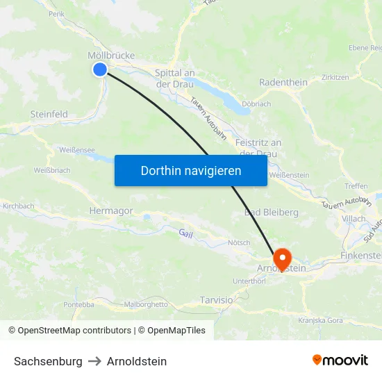 Sachsenburg to Arnoldstein map
