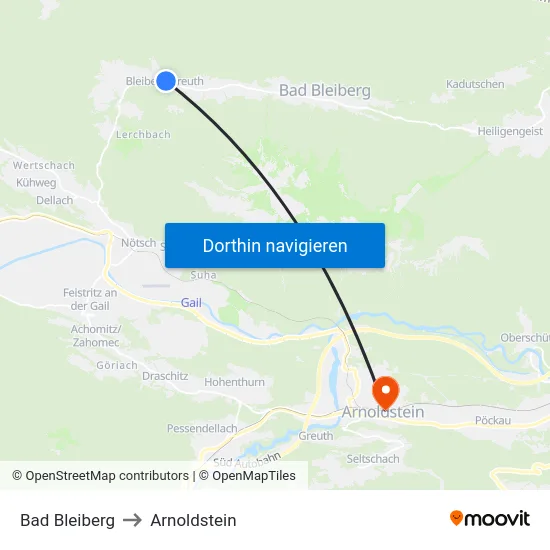 Bad Bleiberg to Arnoldstein map
