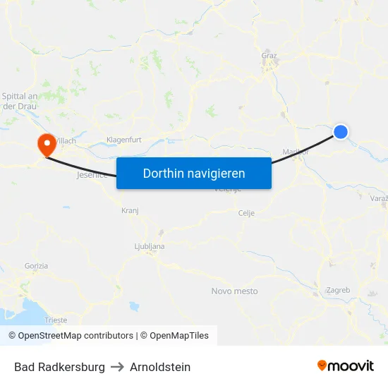 Bad Radkersburg to Arnoldstein map