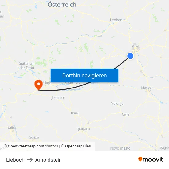 Lieboch to Arnoldstein map