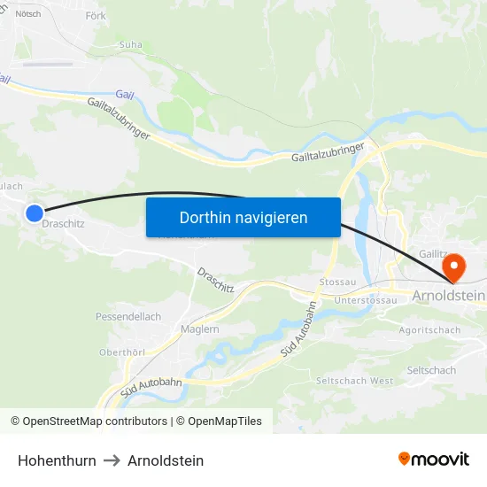 Hohenthurn to Arnoldstein map