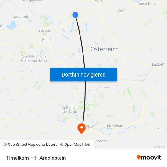 Timelkam to Arnoldstein map