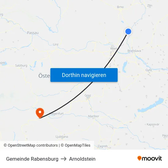 Gemeinde Rabensburg to Arnoldstein map