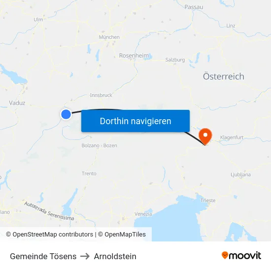 Gemeinde Tösens to Arnoldstein map