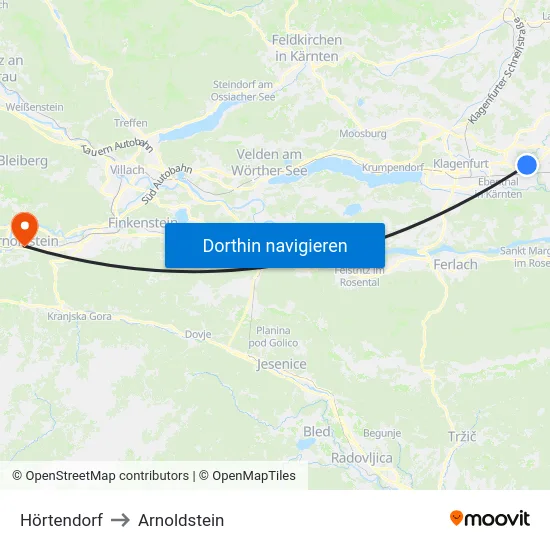 Hörtendorf to Arnoldstein map