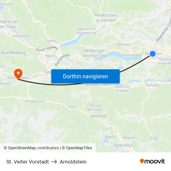 St. Veiter Vorstadt to Arnoldstein map