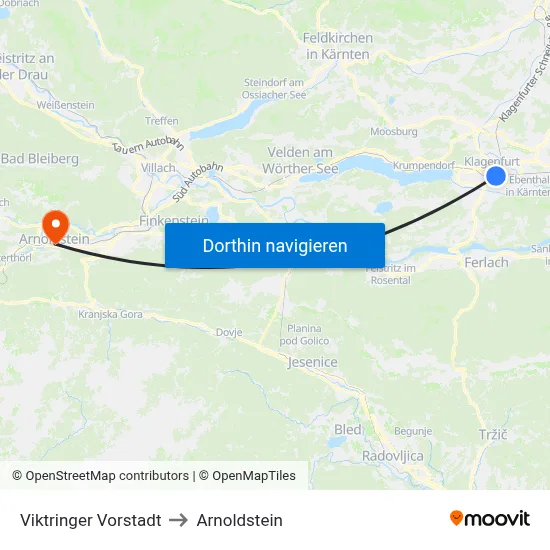 Viktringer Vorstadt to Arnoldstein map