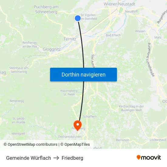 Gemeinde Würflach to Friedberg map