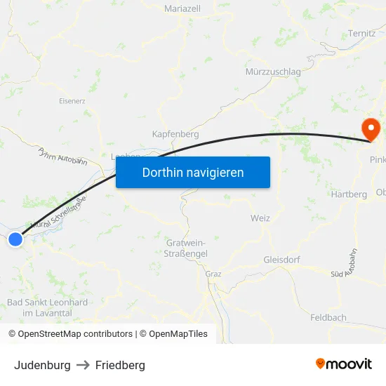 Judenburg to Friedberg map