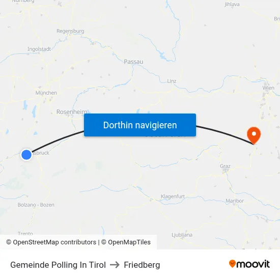 Gemeinde Polling In Tirol to Friedberg map