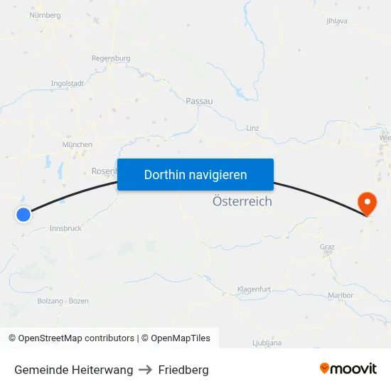 Gemeinde Heiterwang to Friedberg map
