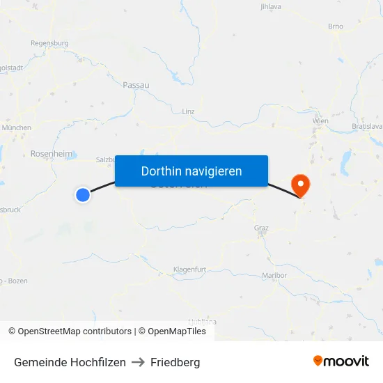Gemeinde Hochfilzen to Friedberg map