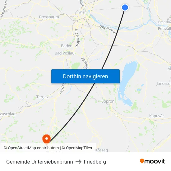Gemeinde Untersiebenbrunn to Friedberg map