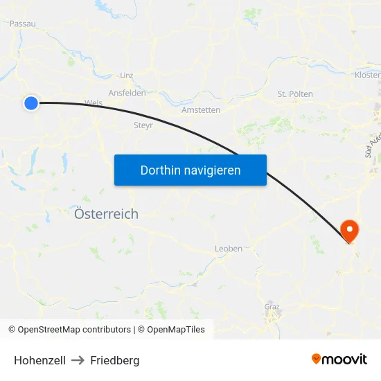 Hohenzell to Friedberg map