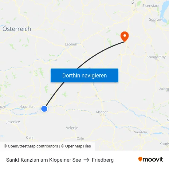 Sankt Kanzian am Klopeiner See to Friedberg map