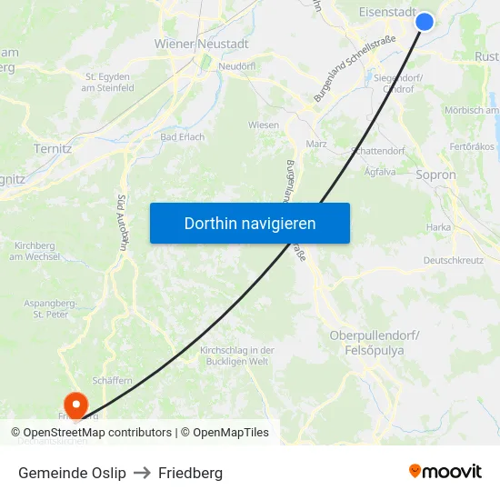 Gemeinde Oslip to Friedberg map