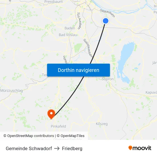 Gemeinde Schwadorf to Friedberg map