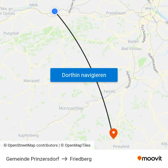 Gemeinde Prinzersdorf to Friedberg map