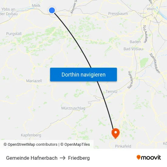 Gemeinde Hafnerbach to Friedberg map
