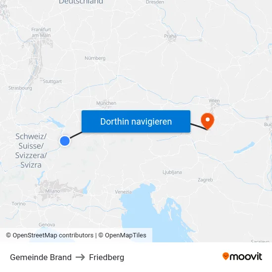 Gemeinde Brand to Friedberg map