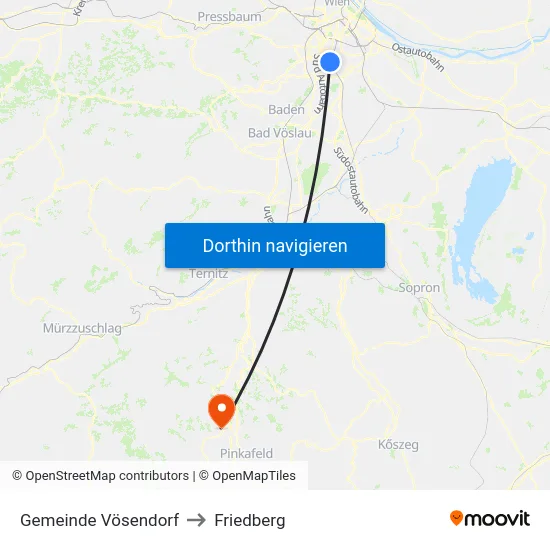 Gemeinde Vösendorf to Friedberg map