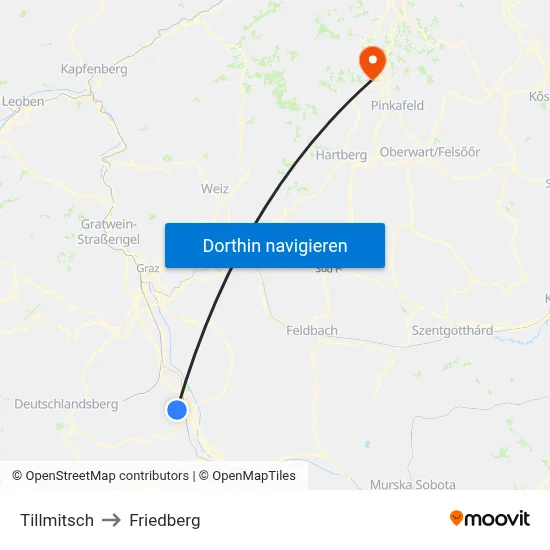 Tillmitsch to Friedberg map